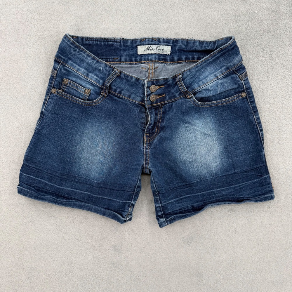 Miss One Jeanswear Womens Denim Shorts Medium Wash Double Button Size 42